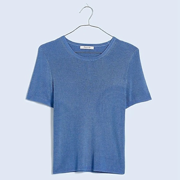New Madewell Micro Rib Fitted Short Sleeve Sweater Tee NQ337 Celeste Blue XS - Picture 5 of 16